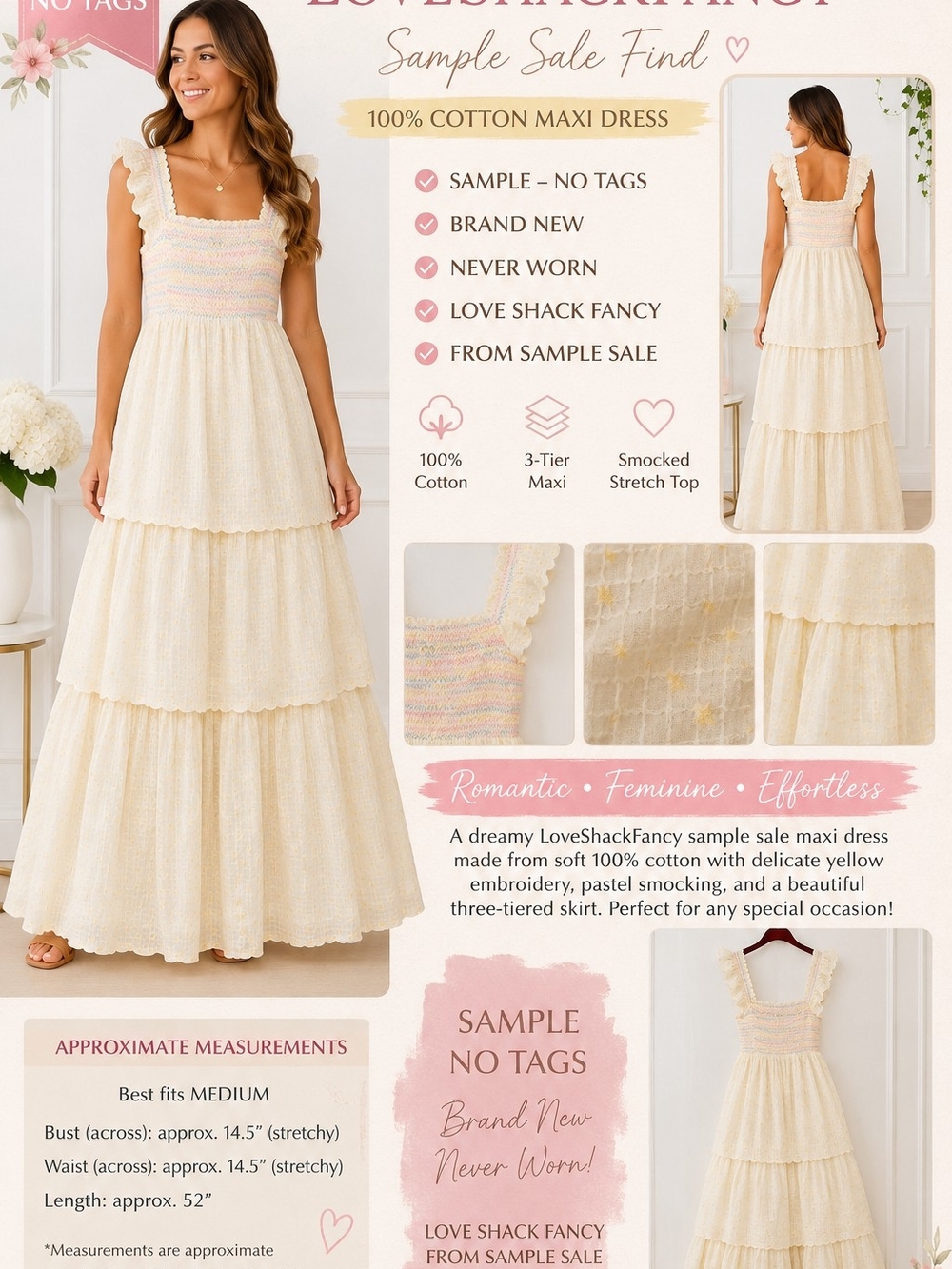 LoveShackFancy Sample Sale Cotton Maxi Dress NEW MEDIUM - Picture 2 of 8